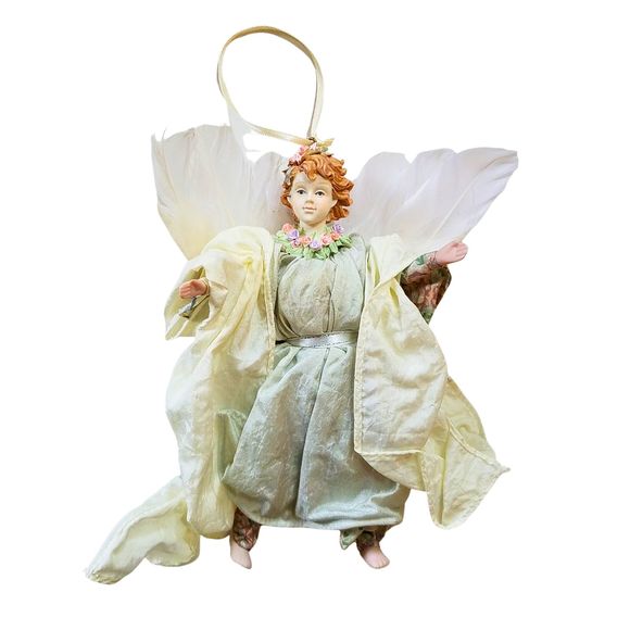 Vintage 80’s Porcelain Victorian Winged Feathers Angel Doll Ornament 7.50” FLAW - Picture 2 of 4